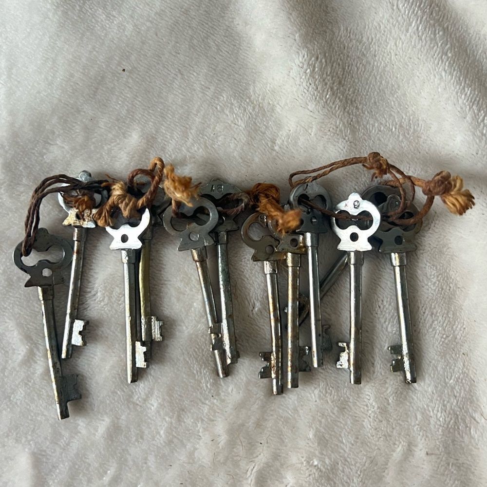 Set of 12 Skeleton Keys with Matching Numbers on Paired  Keys